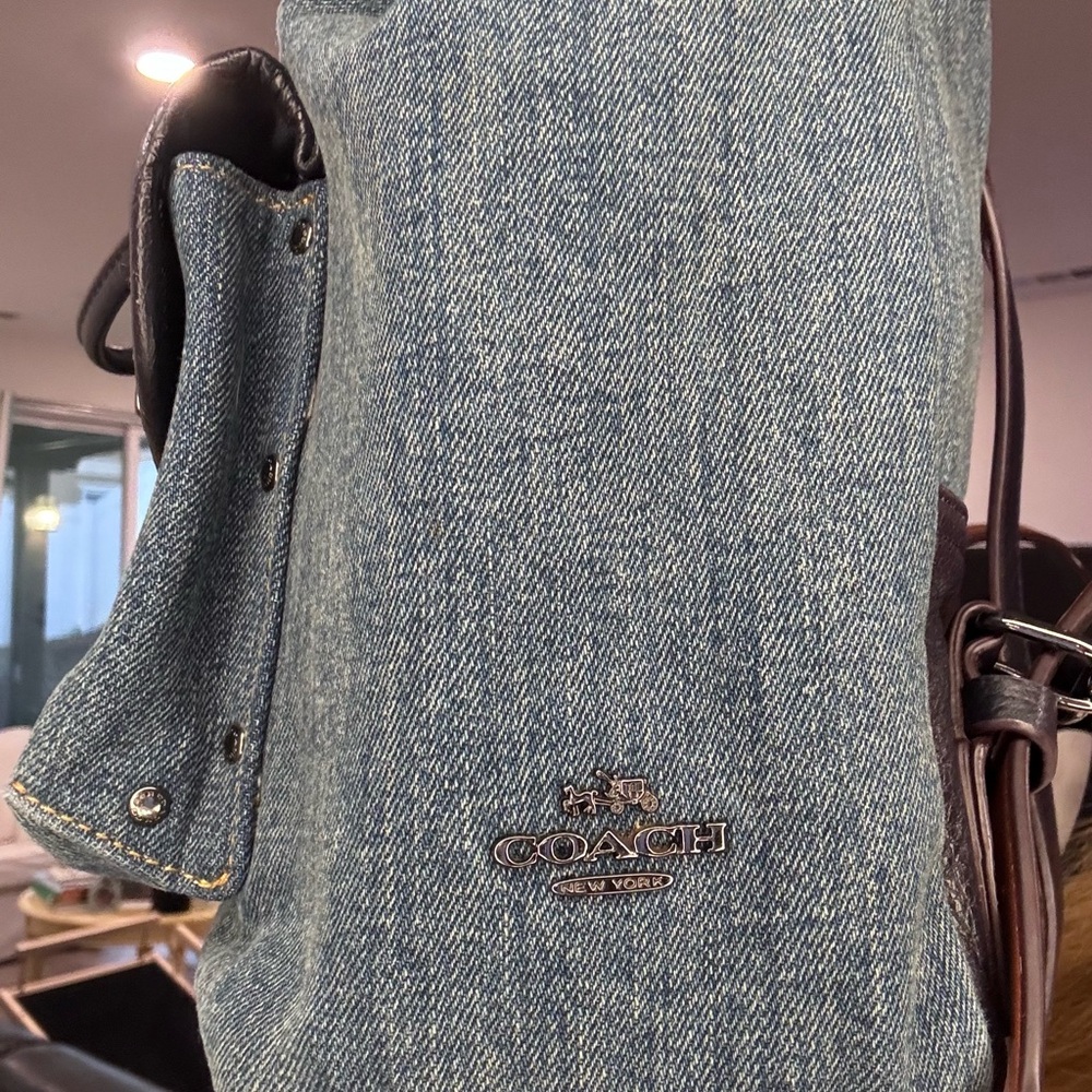 Coach Denim Turnlock backpack Gunmetal Rivets  Navy leather - Picture 13 of 17